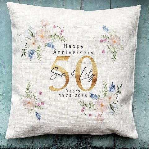 Personalised Wedding Anniversary Gift Wildflowers Home Quote Linen Style Cushion