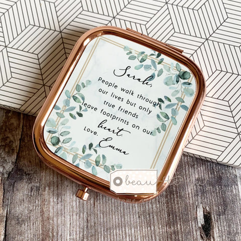 Personalised People walk through… Quote Eucalyptus Greenery Rose Gold Square Compact