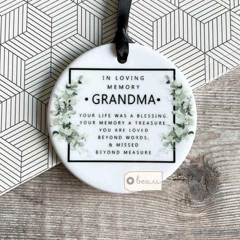 Personalised Memorial Your life was a blessing.. Eucalyptus Round Ceramic Ornament Decoration