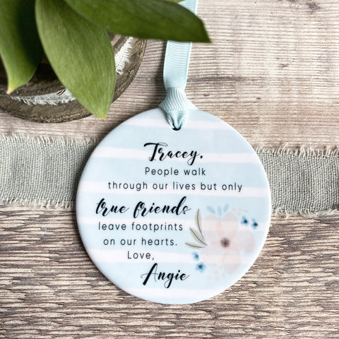 Personalised People walk through our lives.. Pastel Blue stripe Ceramic or Acrylic keepsake