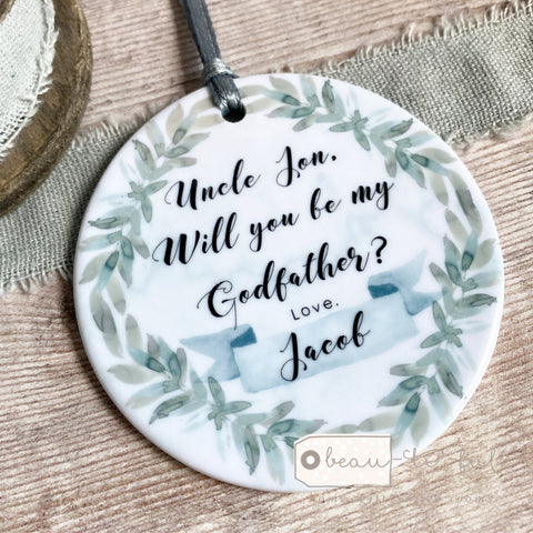 Personalised Will you be my Godfather Godmother Godparents Botanical Design Ceramic Keepsake