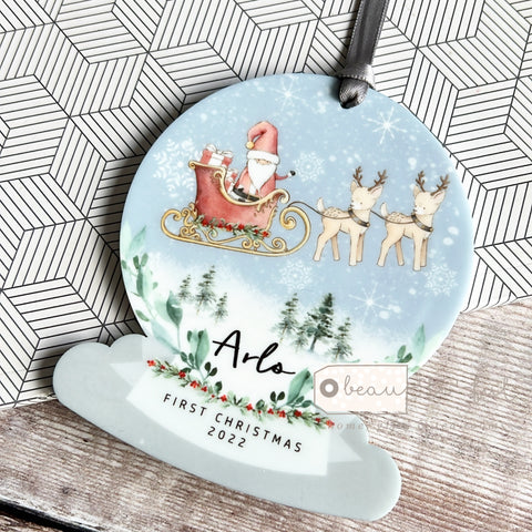 Personalised Baby Baby’s First Christmas Santa Sleigh Acrylic snow globe shape Christmas Decoration Ornament