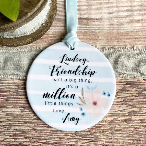 Personalised Friendship isn’t a big thing .. Pastel Blue stripe Ceramic Keepsake