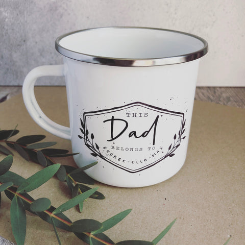 Personalised This Dad belongs to.... Dad Grandpa Grandad Enamel Mug - Fathers Day