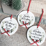 Personalised First Christmas In our New Home Address Botanical Round Ceramic Tree Hanger Decoration Ornament