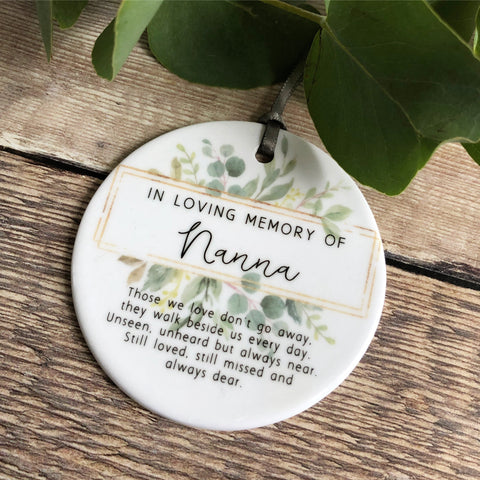 Personalised Christmas In loving memory Framed Greenery Ceramic Round Decoration Ornament Keepsake