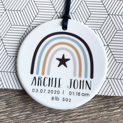 Personalised New Baby Boy Rainbow Keepsake