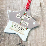 Personalised First Christmas as A Family Signpost Ceramic Star Christmas Decoration Ornament
