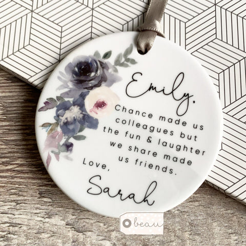 Personalised Chance made us colleagues Mauve Floral Keepsake gift