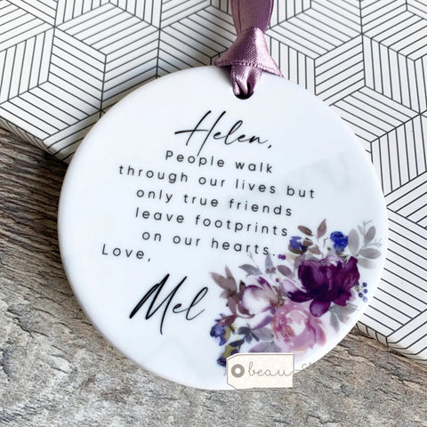 Personalised People walk through our lives Mauve Floral Ceramic Keepsake