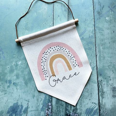 Personalised Name ... Pastel Rainbow Design Quote Linen Hanging Pennant