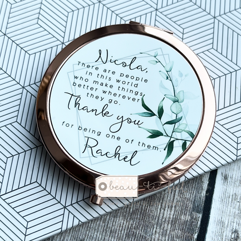 Personalised There are people in this world Thank you Friend Quote Modern Greenery Rose Gold Compact Mirror