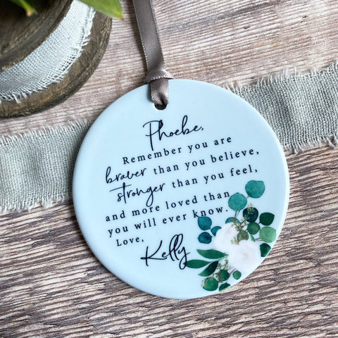 Personalised Remember you are braver.... Quote Botanical Ceramic Keepsake