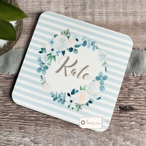 Personalised Name Floral Stripe coaster