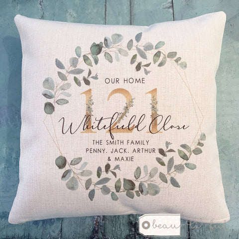 Personalised Our Home Botanical Geometric Greenery Design New Home Cushion