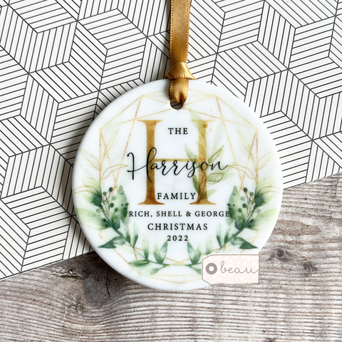 Personalised Family Christmas Tree Geo Greenery Design Decoration