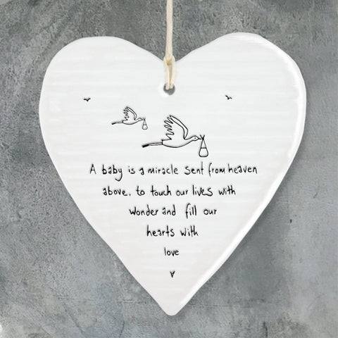 East of India A Baby is A Miracle...Porcelain Heart