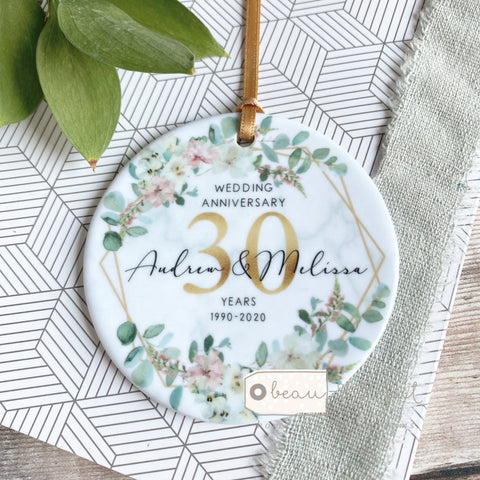 Personalised Mr & Mrs Wedding Anniversary Years Geometric Floral Greenery Ceramic Keepsake