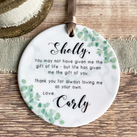 Personalised Step Mother of Bride Thank you Quote Greenery Ceramic Round Keepsake