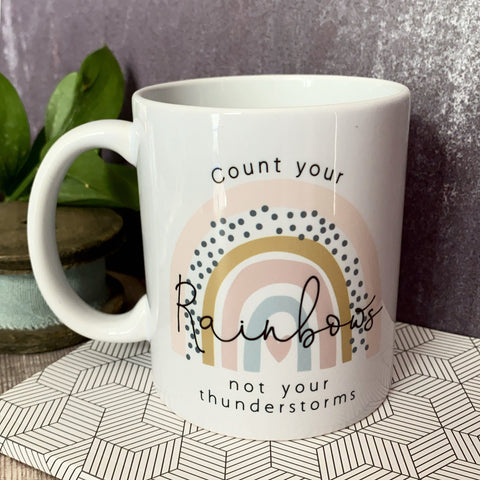 Personalised Count your rainbows ... pastel rainbow Mug