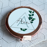 Personalised Name and Initial.. Modern Geometric Greenery Design Linen Style Make Up Bag