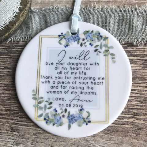 Personalised Mother of Groom Bride Thank you Quote Floral Ceramic Keepsake