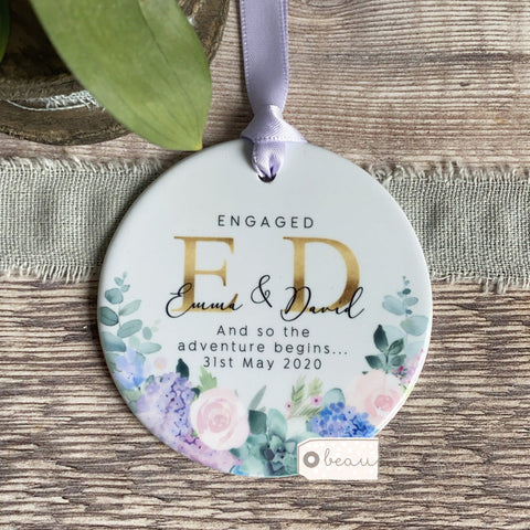 Personalised Engaged Names And so the adventure begins.. Quote Lilac Floral Greenery Keepsake