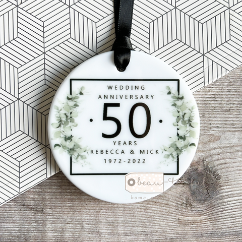 Personalised Mr & Mrs Wedding Anniversary Years Eucalyptus Greenery Ceramic Ornament Keepsake