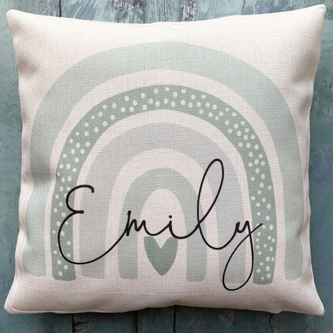 Personalised Name ... Pastel Greens Rainbow Cushion