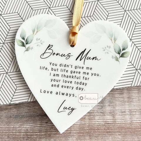 Personalised Bonus mum Step mum mom mummy gift You didn’t give me life.... Greenery Design Acrylic heart Keepsake