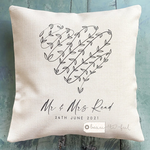 Personalised Married Anniversary Mr Mrs Wedding Black vine heart Cushion cover