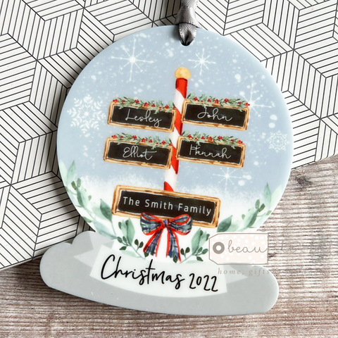 Personalised Family Christmas Signpost Acrylic snow globe shape Christmas Decoration Ornament