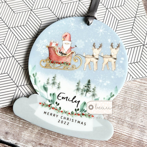 Personalised Merry Christmas Santa Sleigh Acrylic snow globe shape Christmas Decoration Ornament