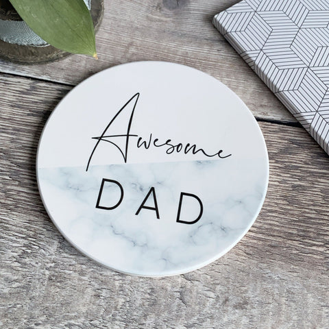 Awesome Dad Daddy Grandad Grandpa Marble style Ceramic Coaster