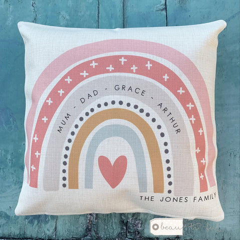 Personalised Family Names ... Pastel Rainbow Design Cushion