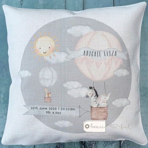 Personalised New Baby Girl Pink Grey... Cushion