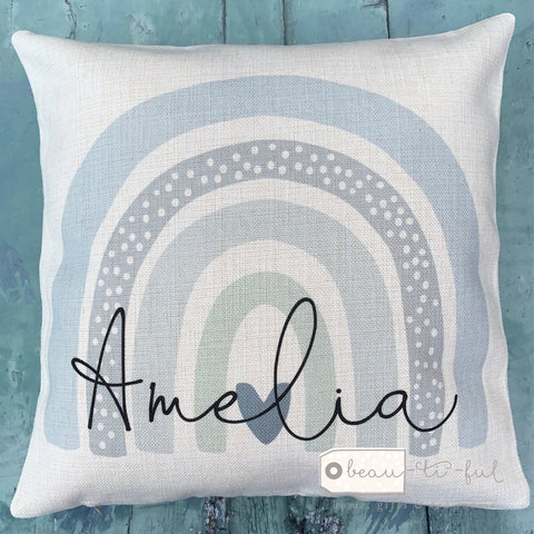Personalised Name ... Pastel Blues Rainbow Design Cushion Cover