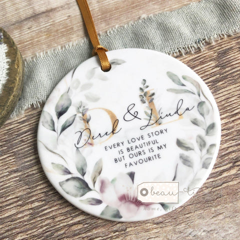 Personalised Every love story is beautiful Floral Greenery Keepsake