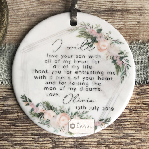 Personalised Mother of Groom Bride Thank you Quote Floral Ceramic Keepsake