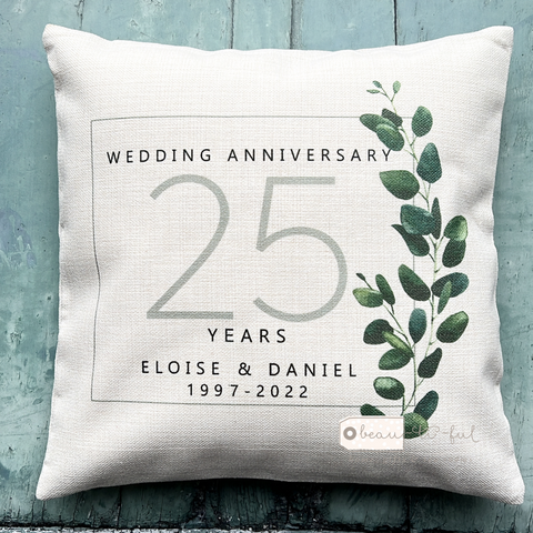Personalised Wedding Anniversary Botanical Design New Home Quote Linen Style Cushion