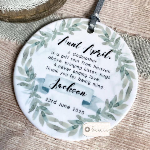 Personalised Thank you Godmother Godfather Godchild Botanical Design Ceramic Keepsake