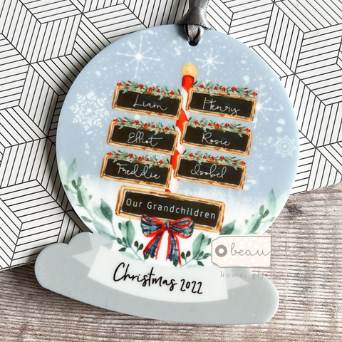 Personalised Grandchildren Grandparents Christmas Signpost Acrylic snow globe shape Christmas Decoration Ornament