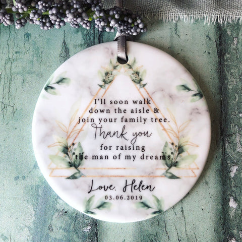 Personalised Mother of Groom Bride Thank you Quote Botanical Ceramic Keepsake