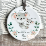 Happy Mother’s Day Mum Grandma Nan Nanna Gran Nanny Mummy Mammy Koala Greenery... Round Keepsake Hanger - Mother’s Day