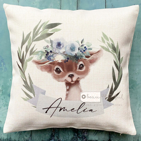 Personalised Woodland Deer Design Cushion