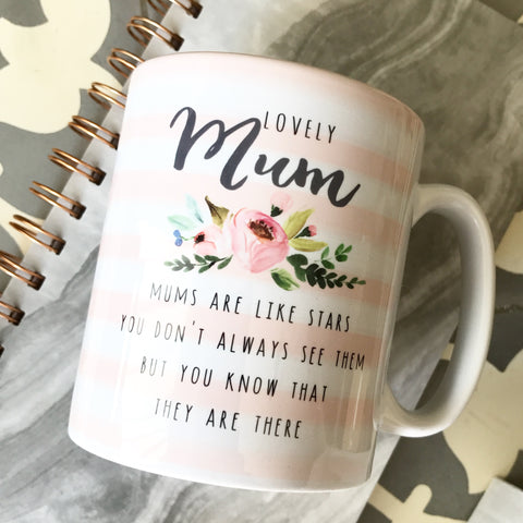Lovely Mum Pink Stripe Floral Mug