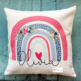 Personalised Name ... Pastel Floral Rainbow Boho Cushion
