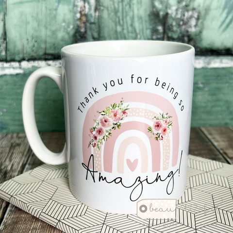 Personalised Thank you Gift Floral Rainbow Quote Mug Appreciation Gift