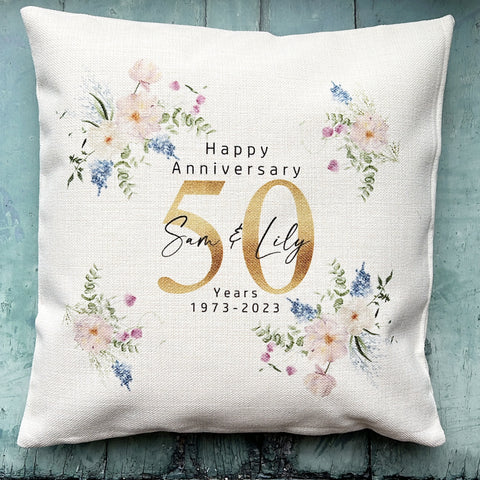 Personalised Wedding Anniversary Gift  Wildflowers Home Quote Linen Style Cushion