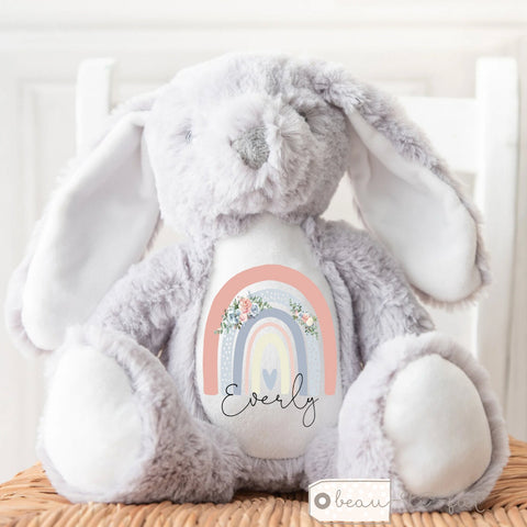 Personalised Baby Girl Boy Gift Bunny Rabbit Newborn New Baby Shower Gift Rainbow Christening Baptism Rabbit Bunny Soft Toy Keepsake